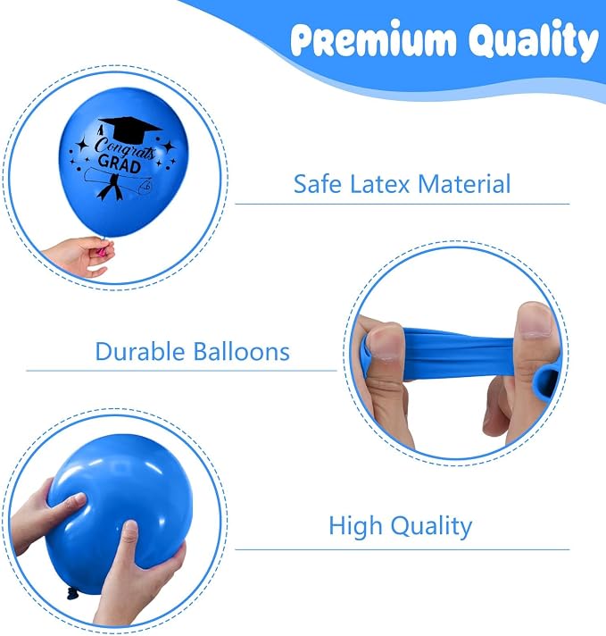 Navy Blue and White Graduations Balloons, 12 Inch Print You've Done It Happy - Image 3