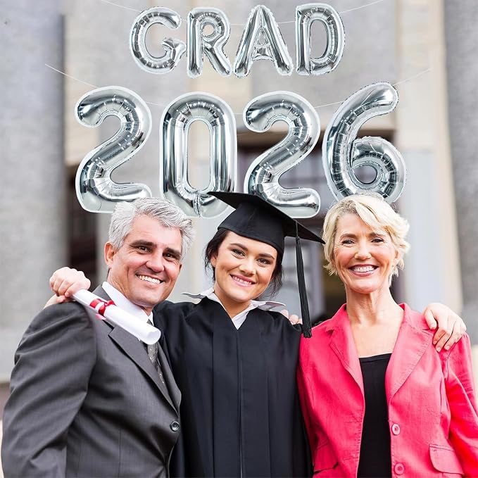 TONIFUL Graduation Balloons 16 Inch Silver Grad Balloons 40 Inch Silver Large - Image 5