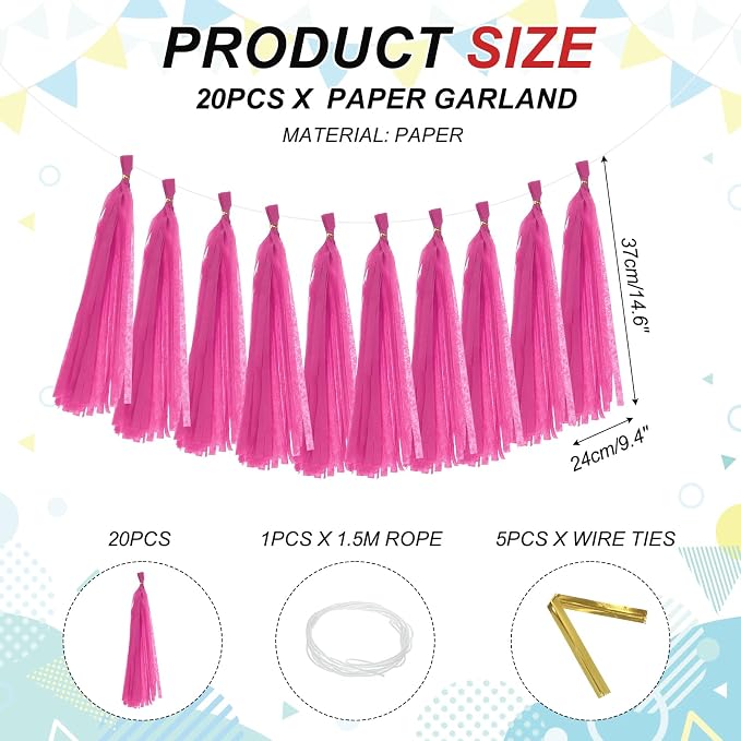 MECCANIXITY 20Pcs Tassel Garland Banner Tissue Paper - Image 2