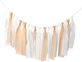 White + Beige Handcrafted Chiffon Tassel Garland by Mybbshower