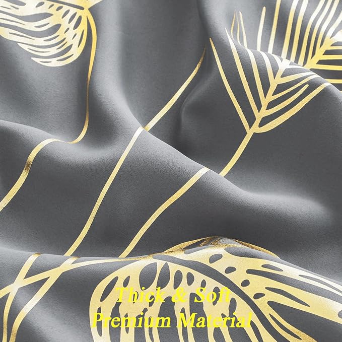 Grey Blackout Curtain for Dining Room 100W x 108L Inch Long Gold Palm Tree - Image 9