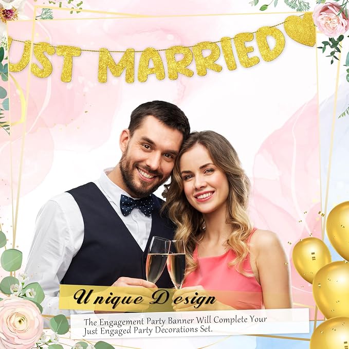 Pre Strung Just Married Banner Glitter Wedding Party Banner No DIY Just Married - Image 6