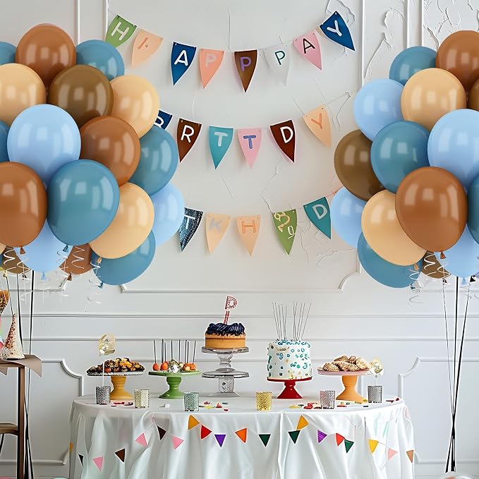 Blue Brown Balloons Dusty Blue Brown Cream Balloons - Image 8