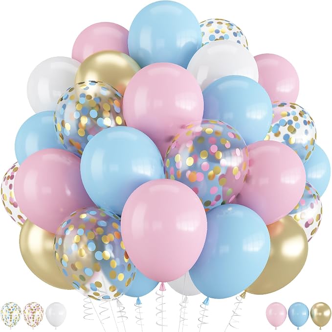 Balloons Pink and Blue, 60 Pack 12 Inch Pastel Light Pink Blue by Togvu