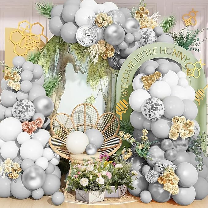 Silver White and Grey Balloon Arch Kit Ideal by Iyovgoo