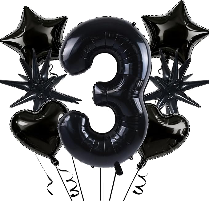 TONIFUL 3rd Birthday Balloons Kit 40 Inch Black Large Number 3 Foil Balloon | by TONIFUL