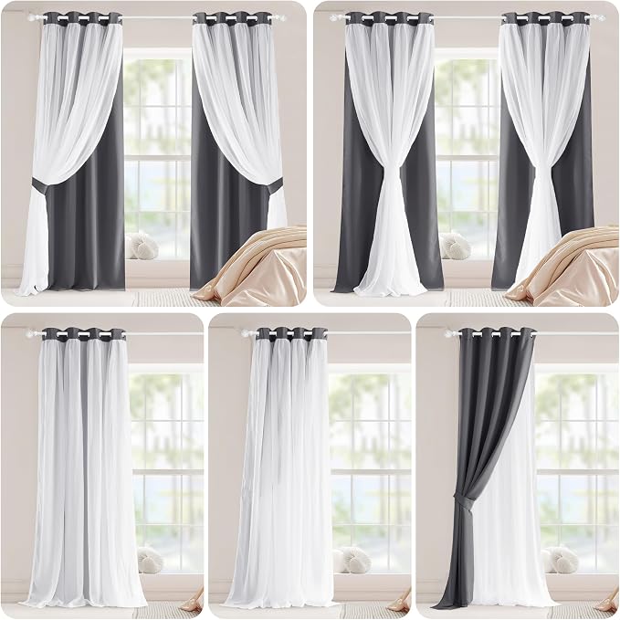 PONY DANCE Blackout Curtains for Bedroom, 52 x 63 in, 2 Panels | Sheer Drapes - Image 7