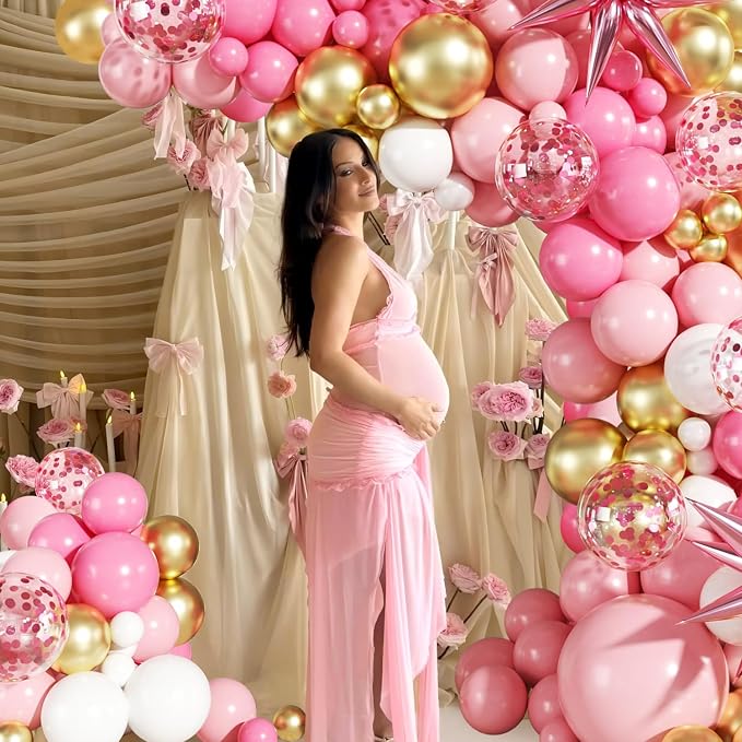 Pink White Gold Balloon Garland Arch Kit - Image 2