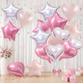 TONIFUL 18 Inch Pink Silver Star and Heart Foil Balloons by TONIFUL