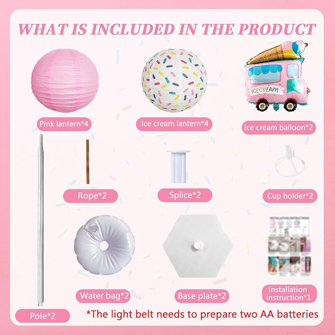 Ice Cream Balloon Stand &Paper Lantern 2 Sets 5ft Reusable Metal Telescopic | - Image 2