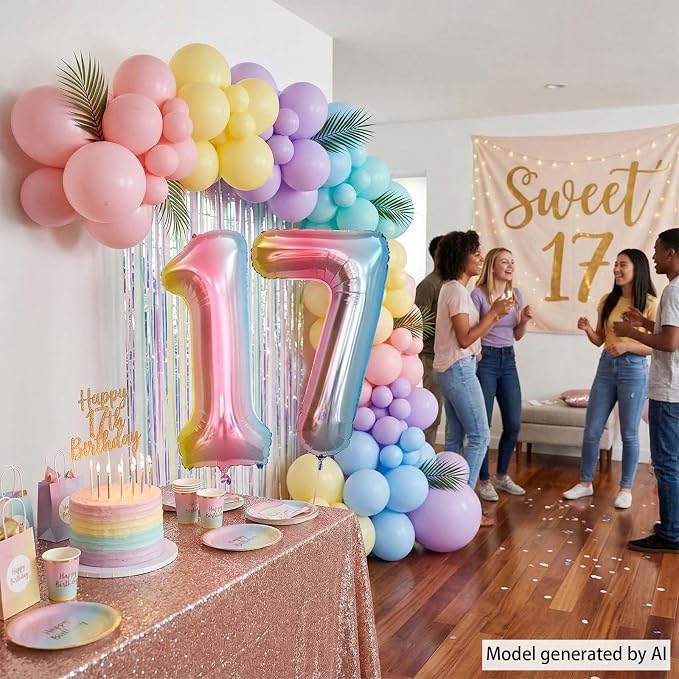 Rainbow Ombre Number 17 Balloon 40 Inch Pastel Foil Decor - Image 7