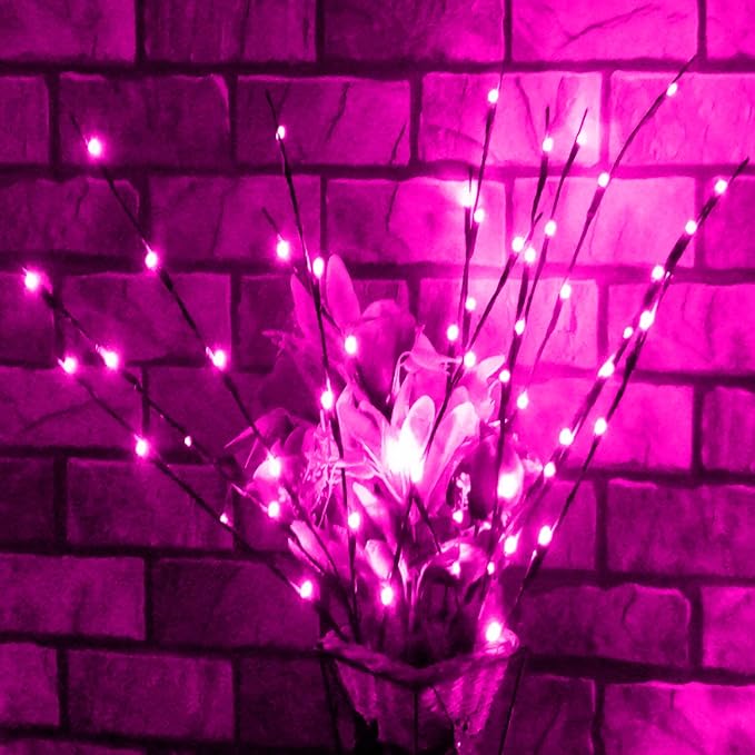 MENCH Branch Lights,3 Pcs Twig Light USB&Battery Powered 8 Flashing Modes by Remote Control.Branch Lights for Indoor, Light Up Decorations for Halloween Day and Christmas,Pink