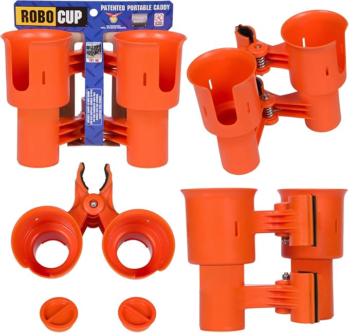 Patented Clamp On Boat Cup Holder |Multifunction Dual Drink Caddy by RoboCup