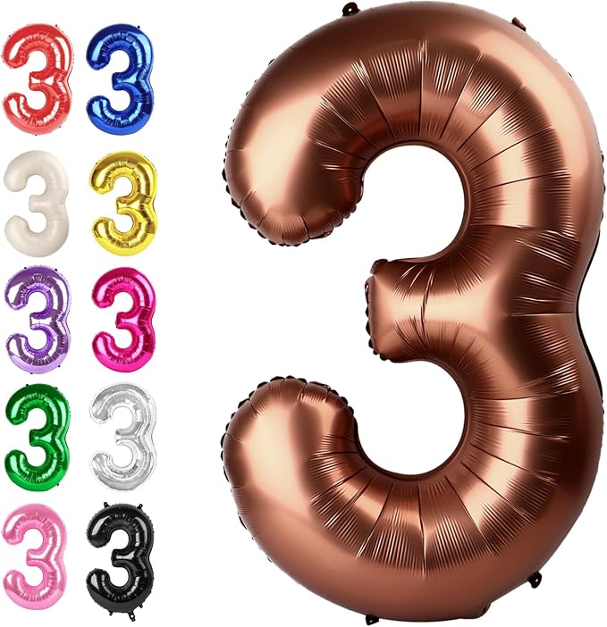 Dark Brown Number 3 Balloon 40 inch, 3rd Birthday Party Balloons Decorations | by Upgesy