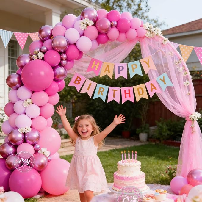 153pcs Pink Balloon Arch Garland Kit, Hot Pink Latex Balloons Metallic Confetti - Image 3