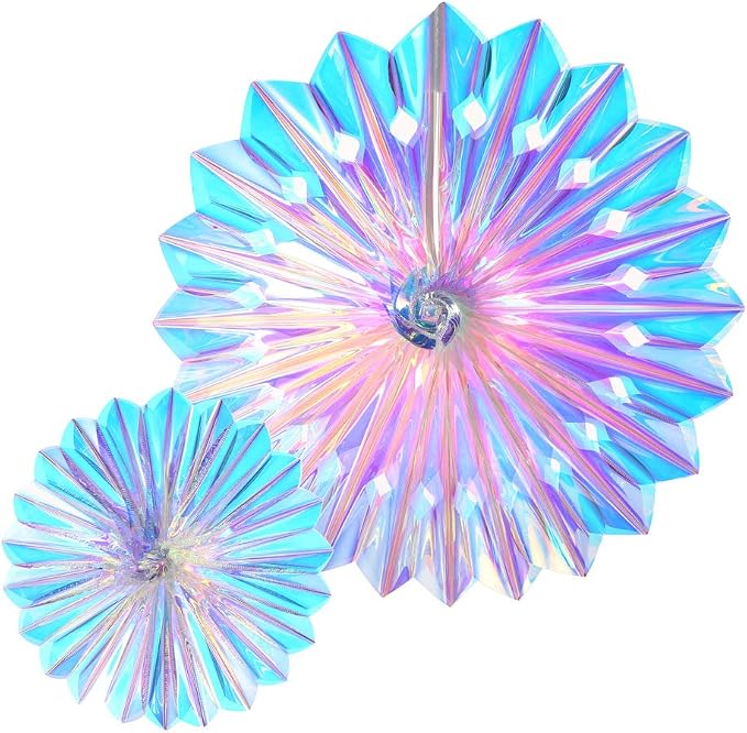 Iridescent Hanging Decorations Round Foil Decorative Folding Fans Rainbow Shine by Blukey