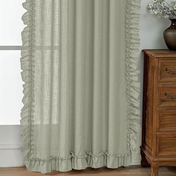 Light Sage Green Ruffle Curtains - Image 7