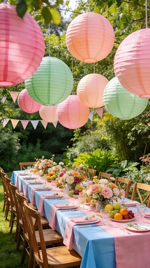 ZOOYOO 10Pcs Paper Lanterns, Sage Green Pink Round Hanging Tissue Paper - Image 3