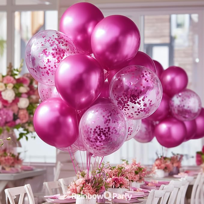RainbowQ Metallic Hot Pink Balloons 55Pcs 12 Inch Confetti Helium Balloon | - Image 5