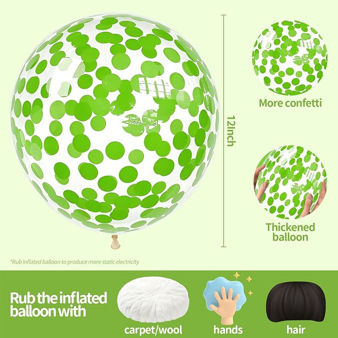 VHUWE Lime Green Confetti Balloons 25 Pcs, 12 Inch Thickened Clear Latex Balloon - Image 2