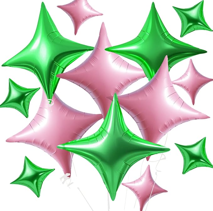 TONIFUL 30Pcs Four Pointed Star Balloon Light Pink Green Foil Balloon | 26In & by TONIFUL