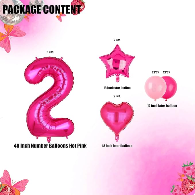 40 Inch Number Balloons Hot Pink 2 Cowgirl Pink 2nd Birthday Decor 9Pcs | Large - Image 2