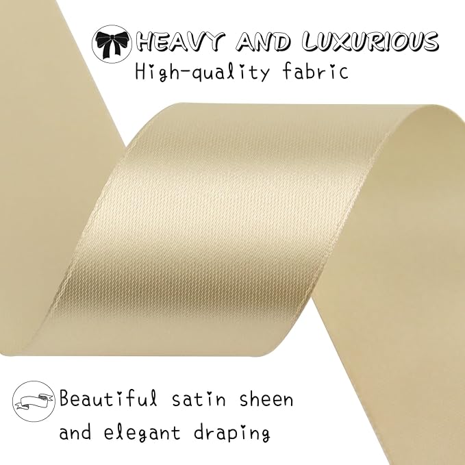 Champagne Solid Satin Ribbon 1-1/2 Inch 50 Yards Solid Polyester Fabric Ribbon for Gift Wrapping Wedding Christmas Baby Shower Birthday Party Decoration Handmade Immortal Flower Craft