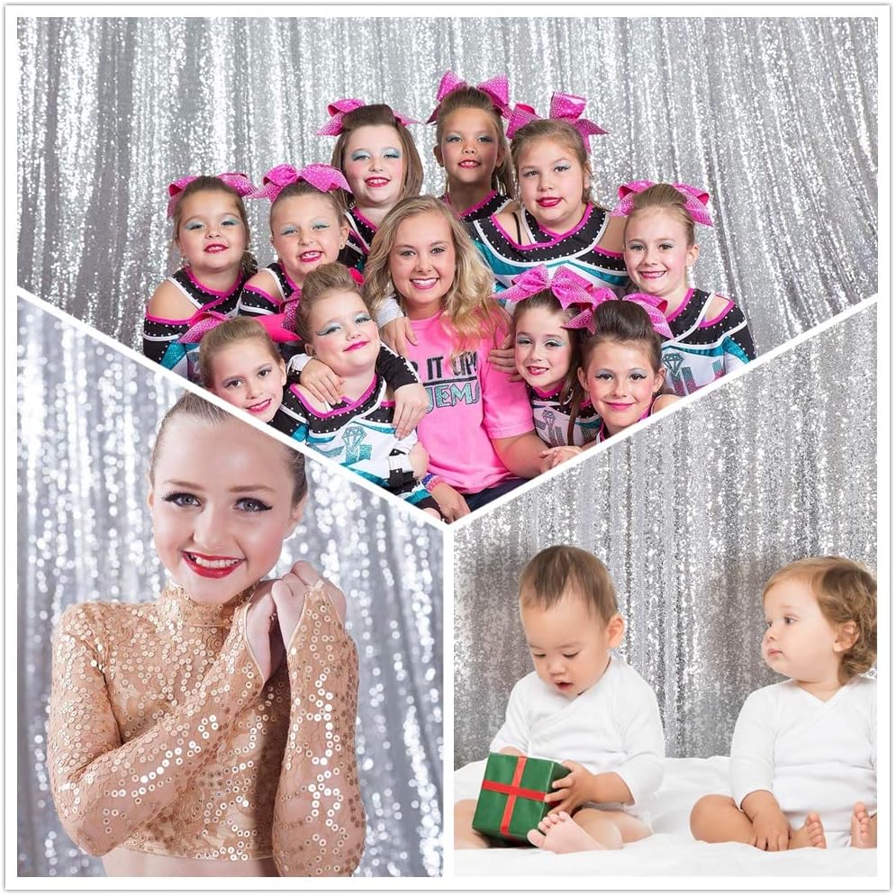 Eternal Beauty Silver Sequin Backdrop, 8x8 Ft Glitter Background Curtains for Shimmer Photography Party Wedding Birthday Back Drop Decor