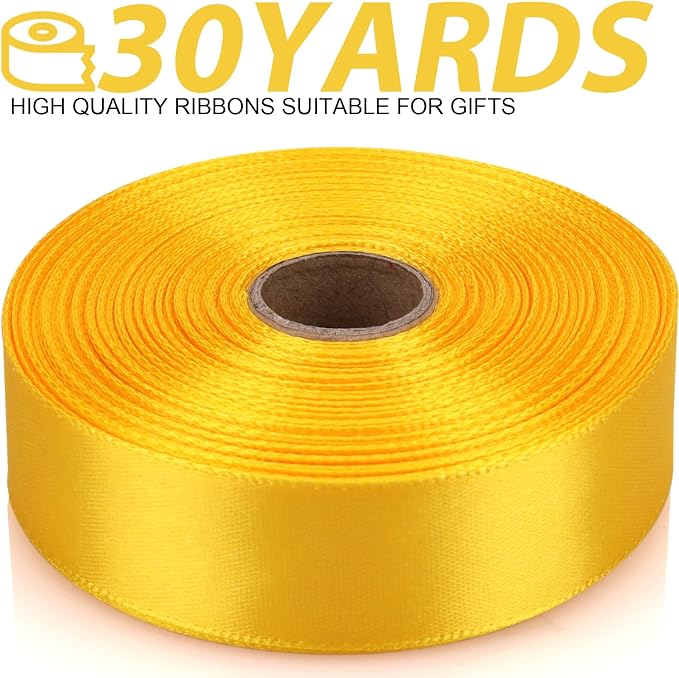 7/8 Inch 30 Yards Yellow Satin Craft Ribbon-Single Face Polyester Ribbon - Image 2