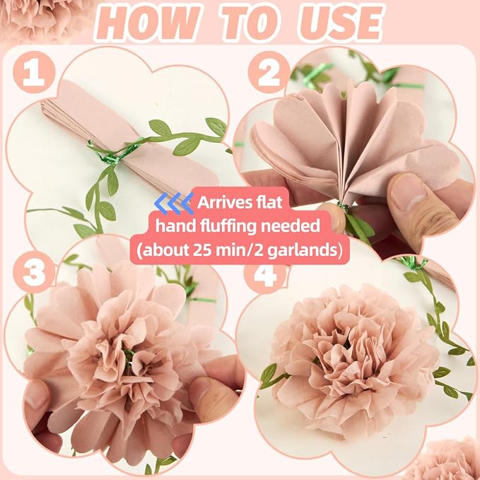 Pink Tissue Paper Pom Pom Garlands, Paper Flowers - Image 3