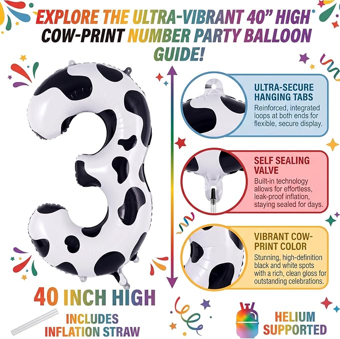 40" Cow Print Foil Number 3 Balloon - Image 2