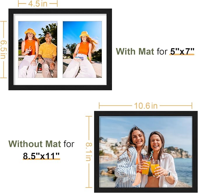 Vittanly 8.5x11 Collage Picture Frame, Displays 2Pcs 5x7 Pictures with Mat, Picture Frames Collage Wall Decor for Horizontal or Vertical Display, Black, 1 Pack
