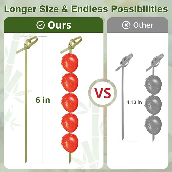 200PCS Cocktail Picks, 6 Inch Long Natural Bamboo Knot Decorative Skewers | - Image 2