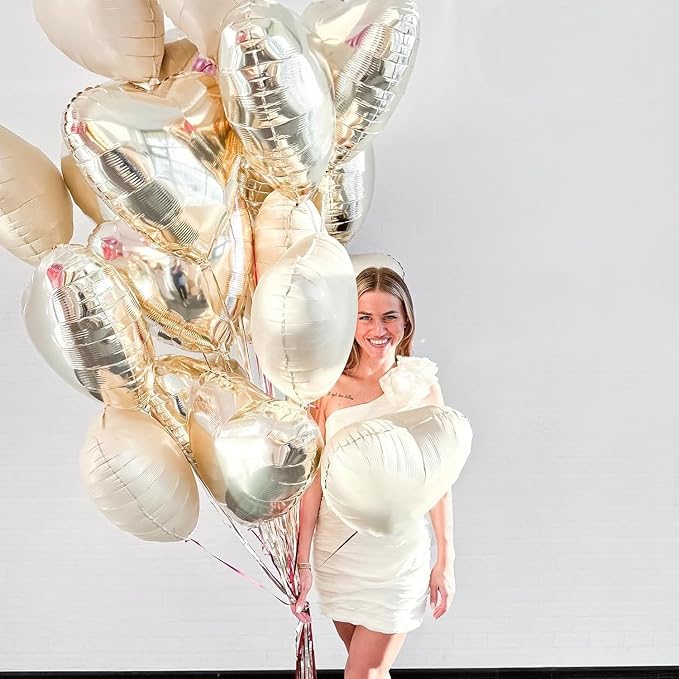 Cream White Heart Balloons, 18Inch Beige Helium Polyester Film Balloon - Image 4
