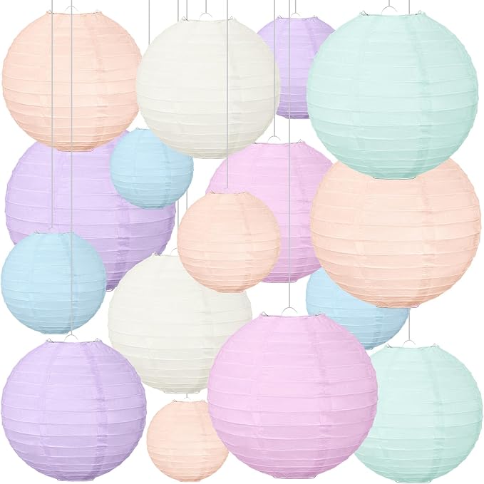 16 Pcs Pastel Paper Lanterns Party Decorations 4'' 6'' 8'' 10'' Colorful by Glooglitter