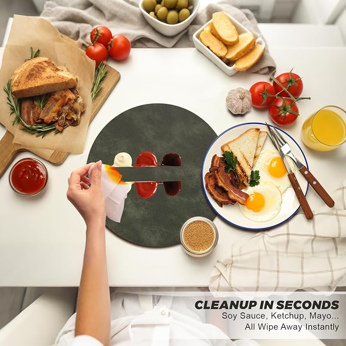UnivoColors Placemats Round Faux Leather Placemats Set of 6-Waterproof-Wipe - Image 3