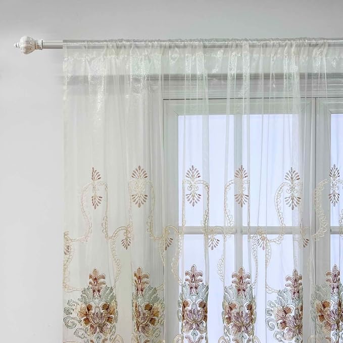 1pc Luxury Embroidered Floral Sheer Tulle Curtain - Image 6