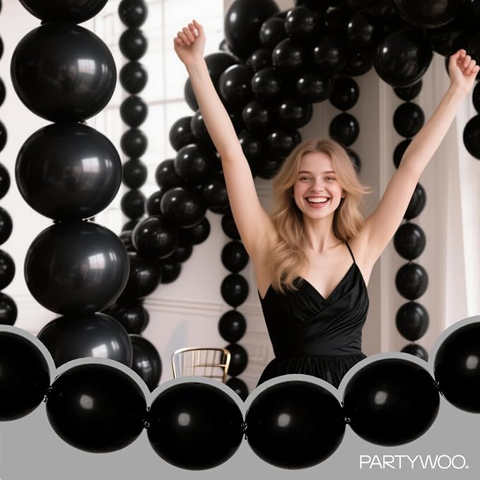 PartyWoo Black Linking Balloons 100pcs 12 Inch Black Link Balloons | - Image 3