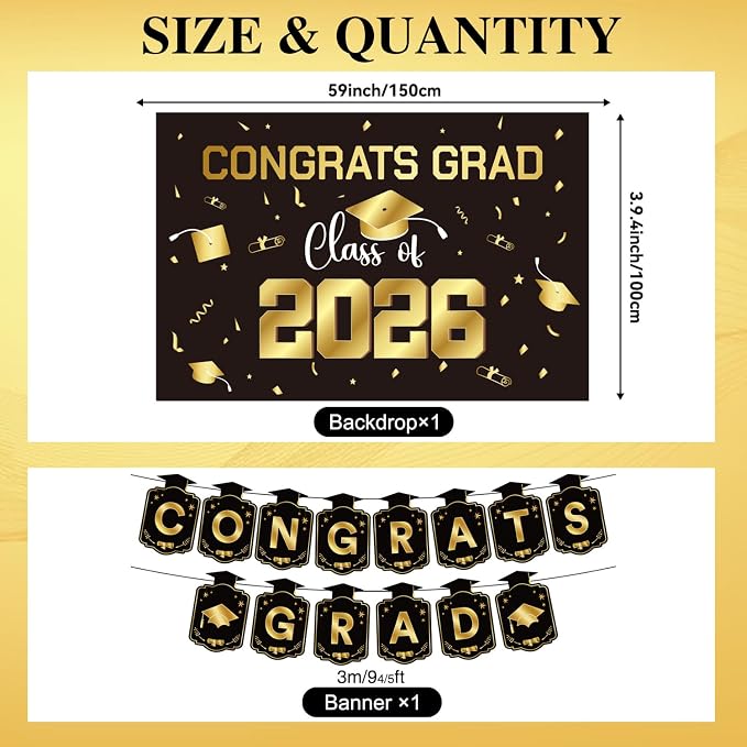 Graduation Decorations 2026 Gold Themed Set - Image 3