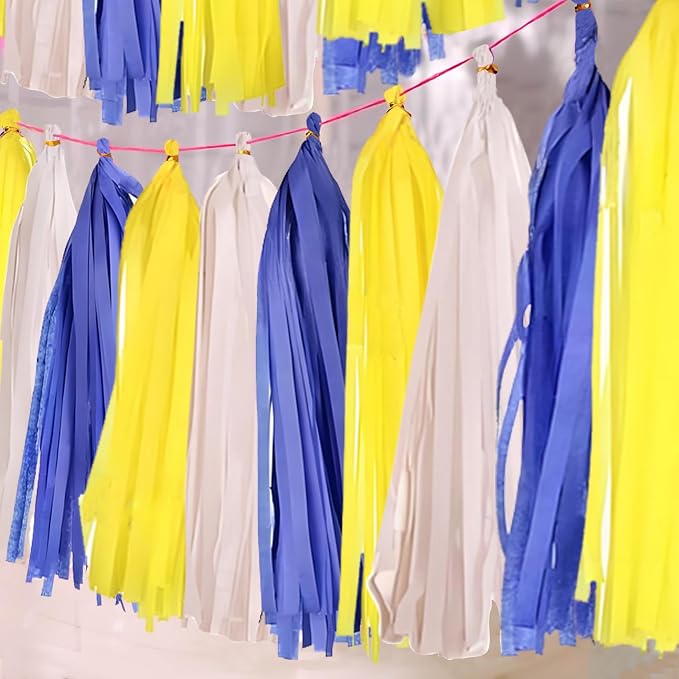 Yellow White and Blue Tissue Paper Tassels 30pcs Streamers Party by Unknown