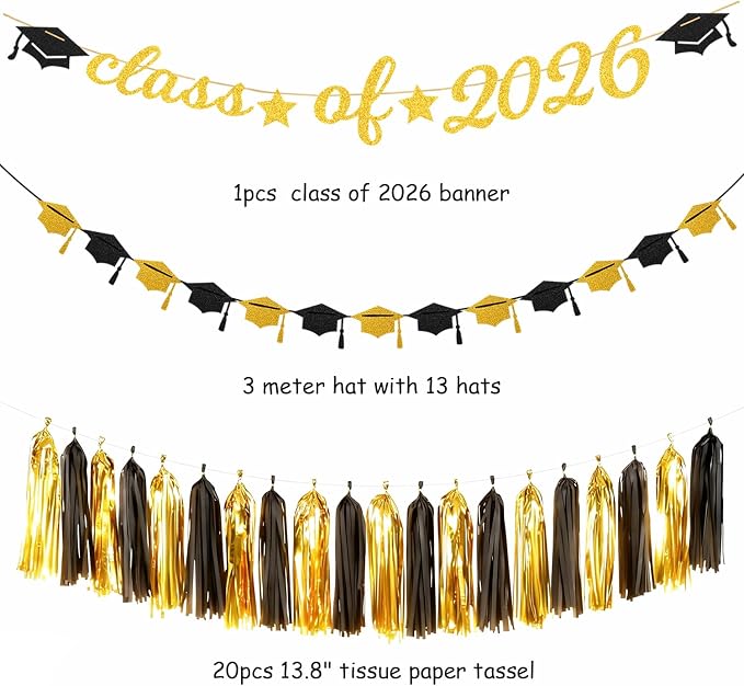 Black Gold Graduation Party-Decorations Garland - Image 2