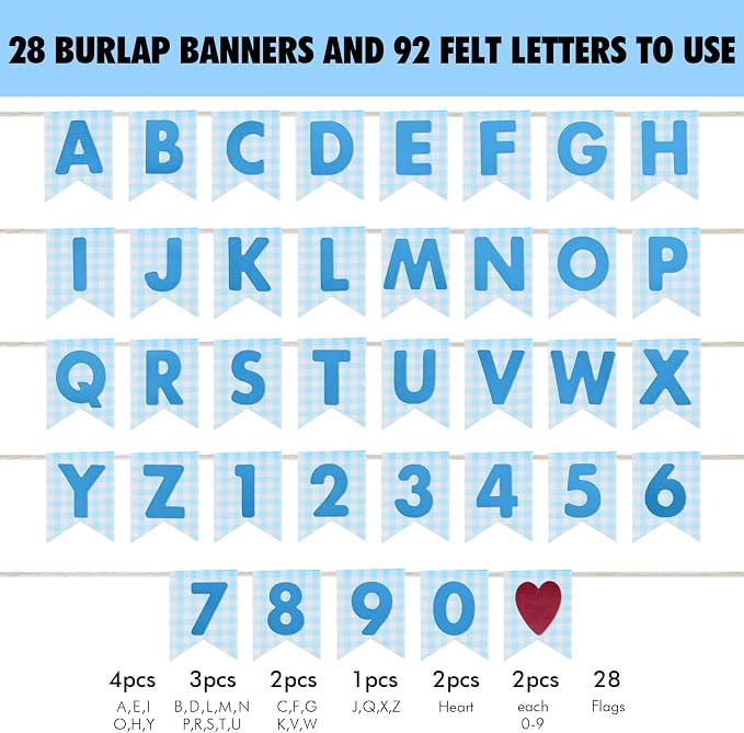 Custom Banner Kit, 28 Blue Printed Burlap Banner - Image 3