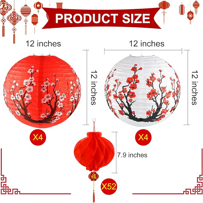 Mototo 60PCS Hibachi Party Decoration 12Inch Chinese Japanese Paper Lantern | - Image 2