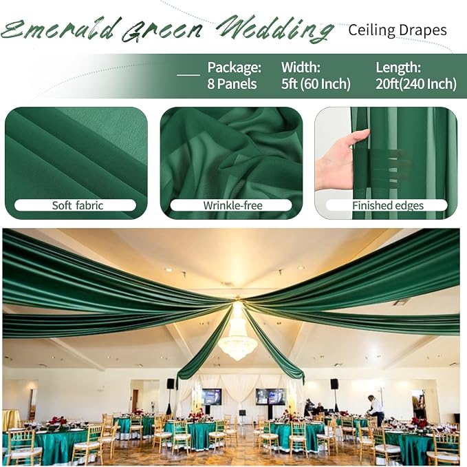 8 Panels Emerald Green Ceiling Drapes - Image 4