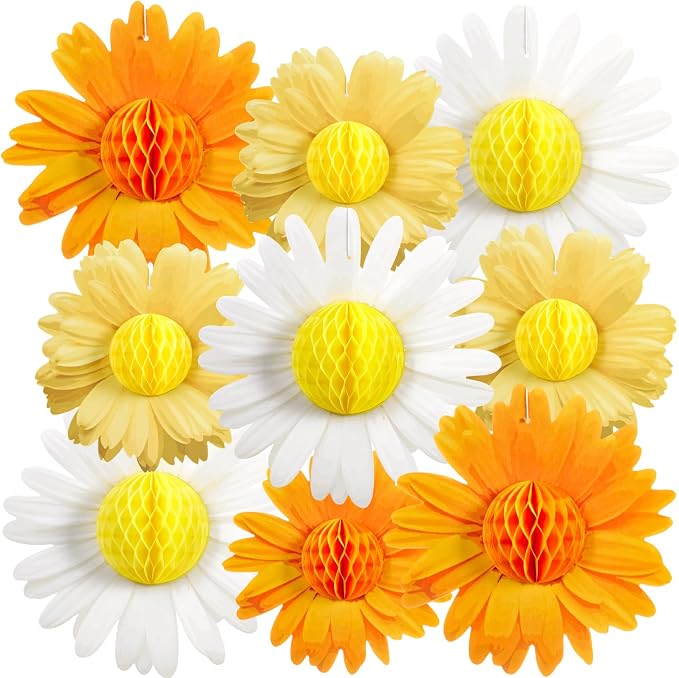 SUNBEAUTY 9PCS Paper Flower Party Decorations Yellow Orange Giant Paper Flowers by SUNBEAUTY