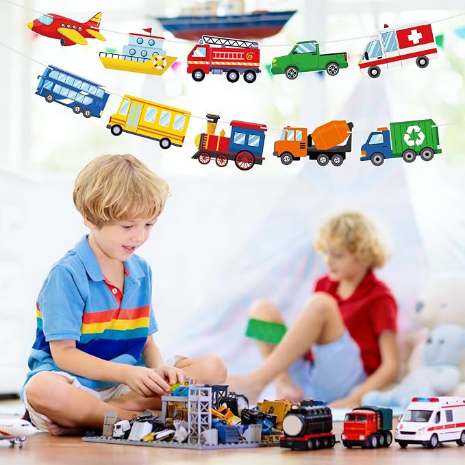 Hooqict Happy Birthday Banner Transportation Birthday Decorations Car Train - Image 8