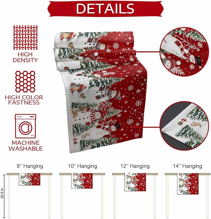 Christmas Snowman Cotton Linen Table Runner for Dining Kitchen, Xmas Tree White Snowflakes Winter Wedding Outdoor Party Tablerunners Decoration, Dresser Scarf Coffee Tablecloth Runners 13x120 Inches