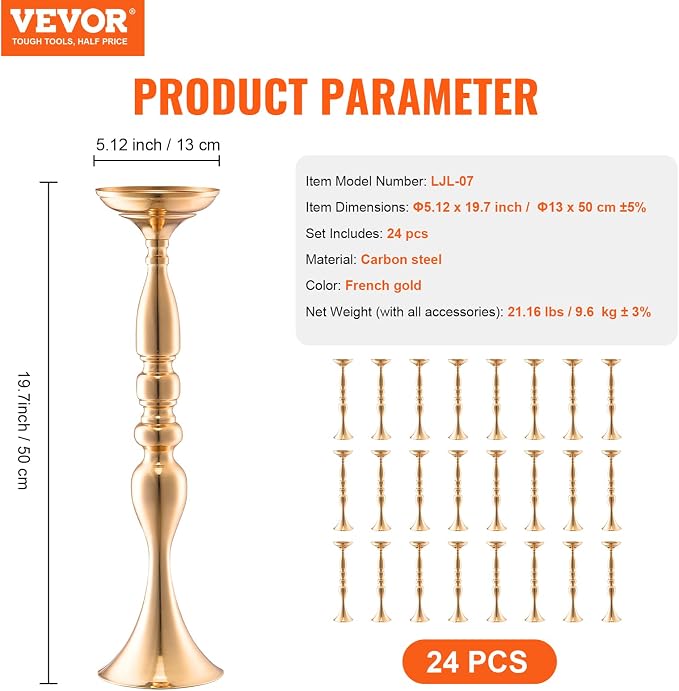 VEVOR 24PCS 50cm/19.7” Tall Wedding Flower Vase, Metal Wedding Centerpiece - Image 7