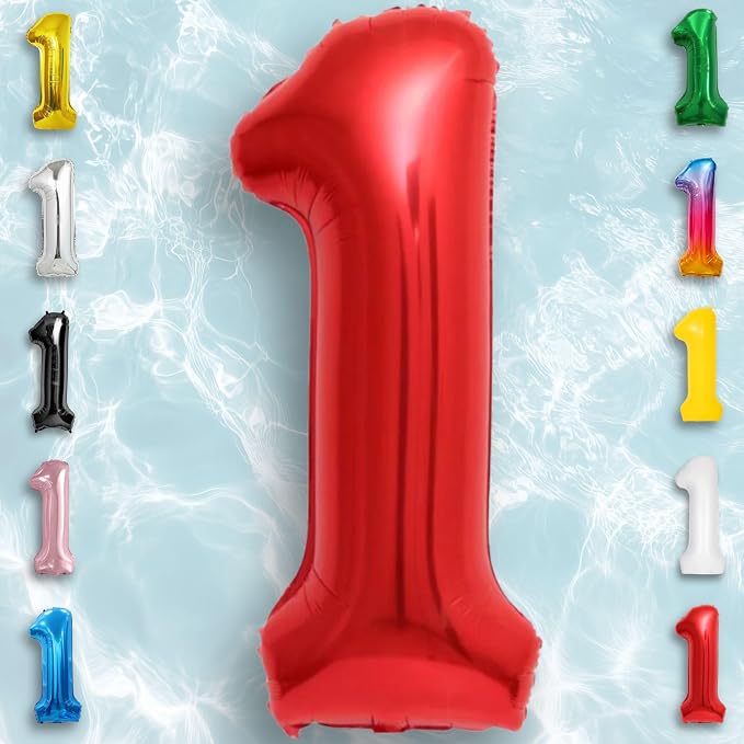 Red Number Balloon 1 Mylar Foil Balloons 40 inch - Image 6