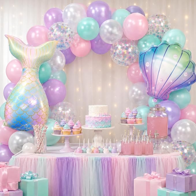 Mermaid Balloons for Girls Party Decor | 12 Inch Pink Purple Mermaid Theme - Image 6